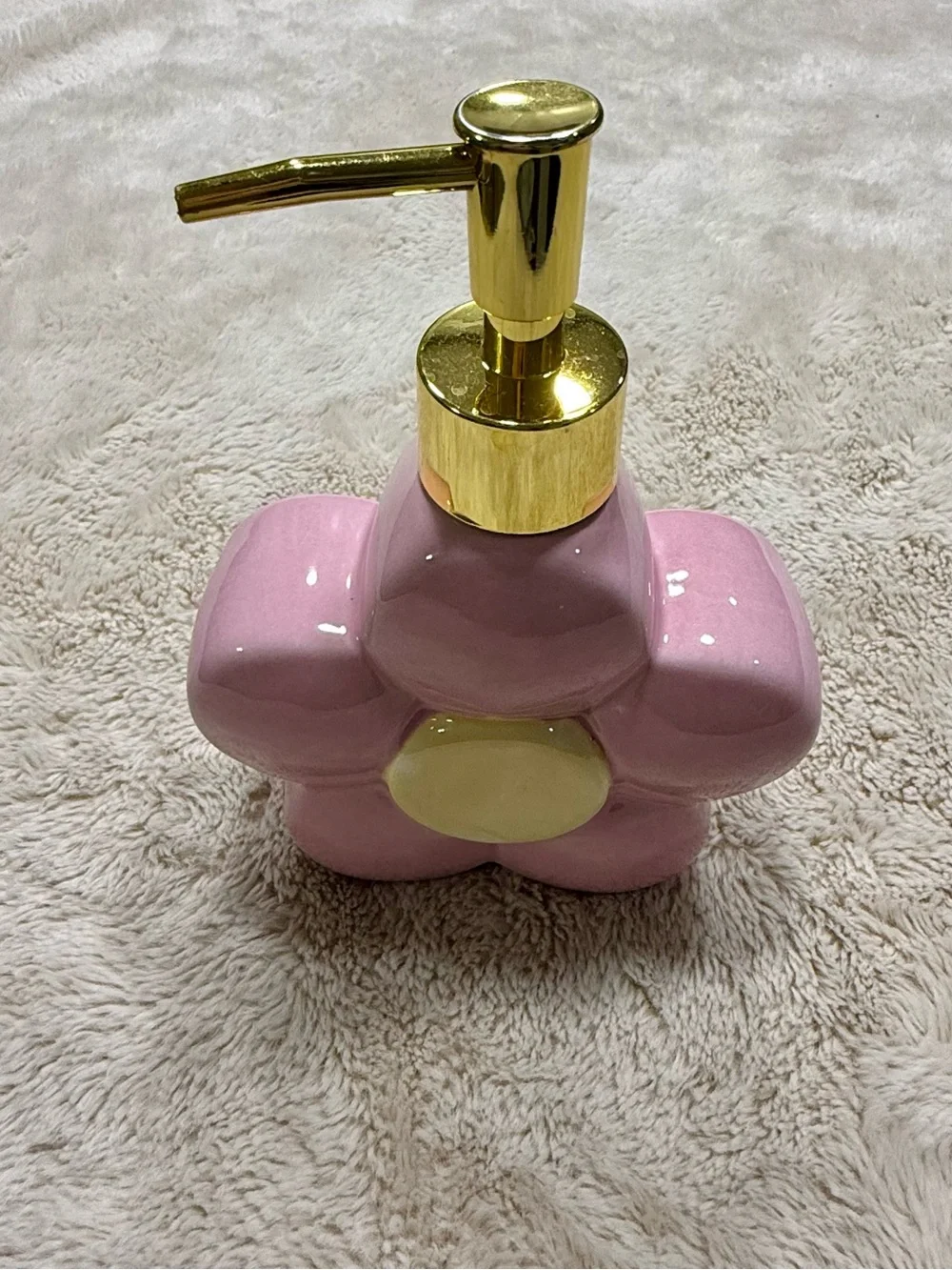 Pink Flower Ceramic Lotion Dispenser with Gold Pump - Bath & Body